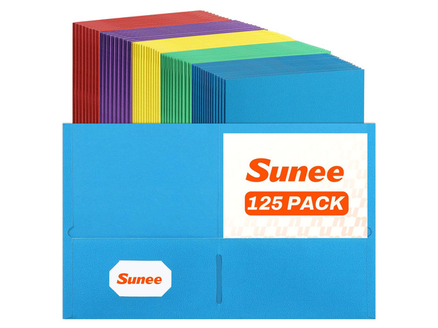 Folders with Pockets(125 Pack, Assorted Colors), 2 Pocket Folders Fit Letter Size Paper, Paper File Folder for School Office Home Bussiness