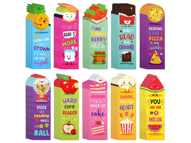 210 Pcs Scented Bookmarks for Kids, Fruit Food 10 Styles Assorted Designs Scratch and Sniff, Fruit Food Theme Sayings for Students, Teens, Food...