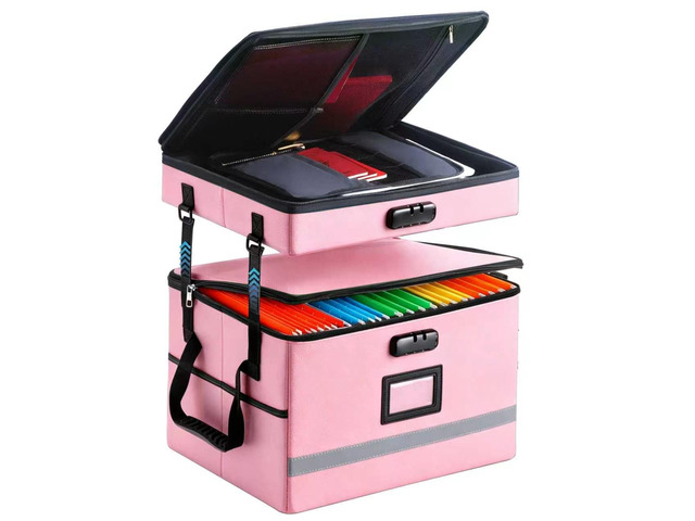 Fireproof File Organizer with Lock, 2 Layer File Box with Combination Lock, Important Document Organizer Box with Lids, Portable File Folder...