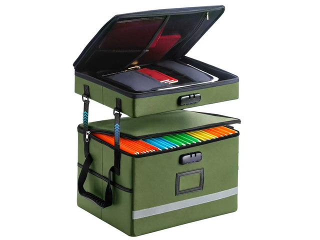 Fireproof File Organizer with Lock, 2 Layer File Box with Combination Lock, Important Document Organizer Box with Lids, Portable File Folder...