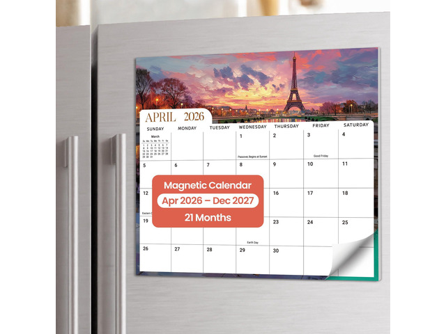 2026-2027 Magnetic Calendar for Refrigerator, Apr 2026-Dec 2027 21-Month Fridge Calendar 2026-2027 for Home Planning, Scheduling and Easy...