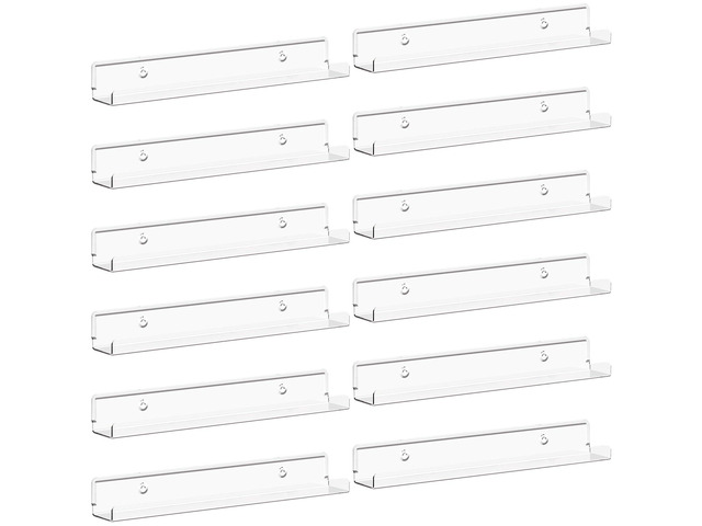 Narrow Acrylic Floating Shelves for Vinyl Record 12', Clear 12 Pack Wall Shelf for Nail Polish, Book, Picture, Makeup, Album Covers Display...