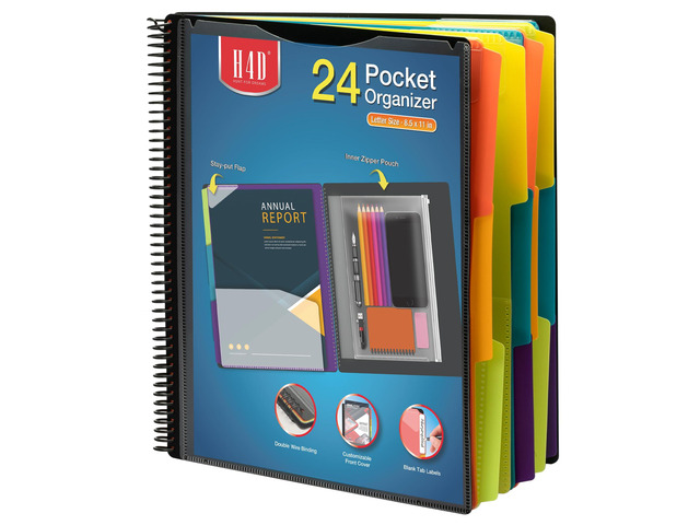 24 Pocket Poly Project Organizer, Multi Pocket Folder, Primary Colors Spiral, Multi-Subject, Letter Size