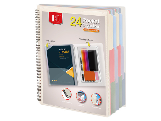 24 Pocket Poly Project Organizer, Multi Pocket Folder, Pastel Colors Spiral, Multi-Subject, Letter Size