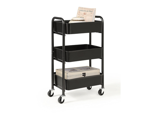 3-Tier Delicate Compact Rolling Metal Storage Organizer - Mobile Utility Cart Kitchen/Under Desk Cart with Caster Wheels - BLK (15.35' X 10.24' X...