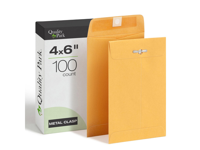 4 x 6 Clasp Envelopes, 100 Pack, Document Envelopes with Gummed Flap, Heavyweight 28 lb Paper with Reinforced Holes and Double Prong Clasp, Brown...