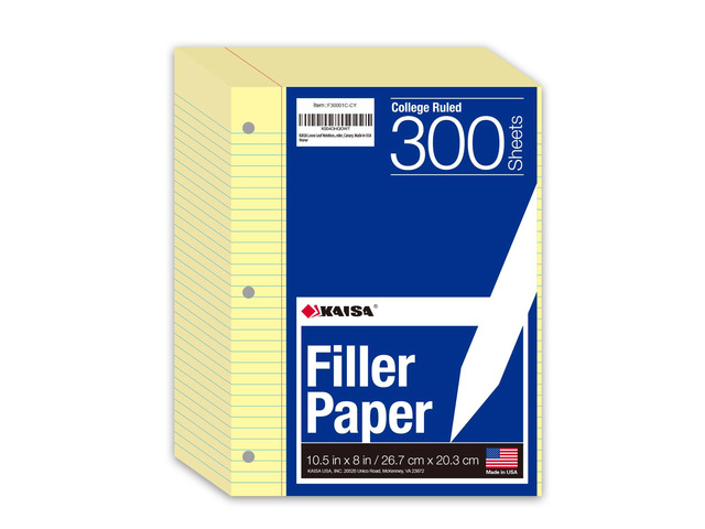 Loose Leaf Notebook Paper, College Ruled, 300 Sheets Per Lined Paper, 8' x 10.5', 3 Hole Punched for 3 Ring Binder, Canary, Made In USA