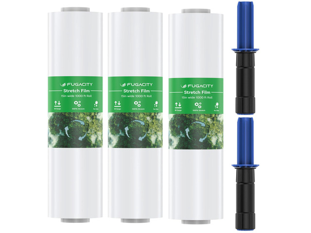 Stretch Warp Film- 3 Pack Heavy Duty Shrink Wrap Roll with Handles 15' x 1000 Feet, 60 Gauge Industrial Strength for Pallet Wrap, Furniture...