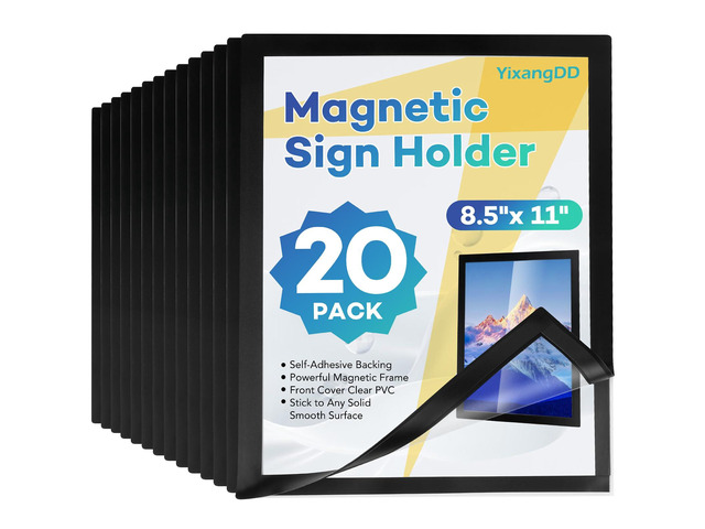 20 Pack Magnetic Sign Holder 8.5 x 11, Magnetic Paper Holder Magnetic Self-Adhesive Document Holder, Clear PVC Poster Frame for Wall, Window,...
