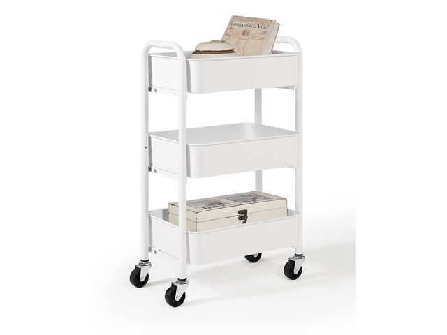 3-Tier Delicate Compact Rolling Metal Storage Organizer - Mobile Utility Cart Kitchen/Under Desk Cart with Caster Wheels - WHT (15.35' X 10.24' X...