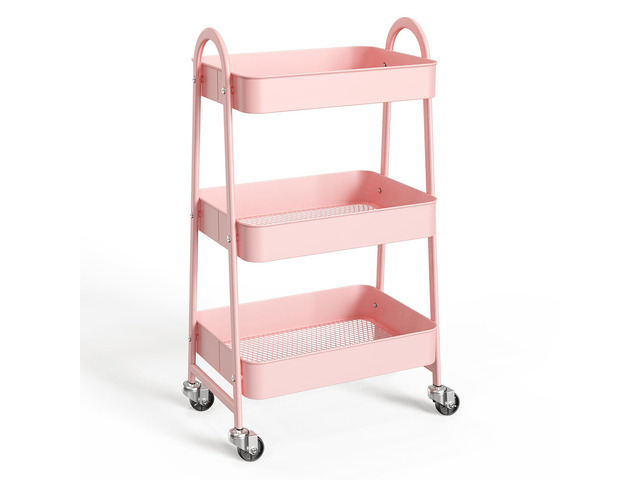 3-Tier Metal Rolling Cart with Lockable Wheels, Heavy Duty Mobile Utility Storage Shelf, Roller Book Snack Cart, Organization for Livingroom,...