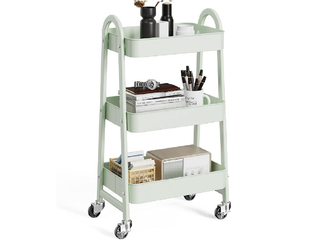 Metal 3 Tiers Rolling Storage Utility Cart with Lockable Wheels Mobile Organizer Shelf, Space-Saving, Freestanding, Bathroom, Living Room, Slim,...