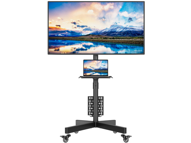 Rolling TV Stand with Pegboard Storage for 3265 Inch TVs, Black Height Adjustable Mobile TV Cart on Metal Wheels with Shelf & Cable...
