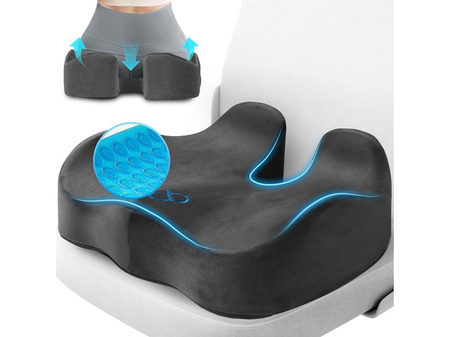 Seat Cushion, Gel Memory Foam Office Chair Cushions, (Grey) Anti-Slip Back & Removable Cover, Ergonomic Tailbone Support Seat Cushion, Memory Foam...