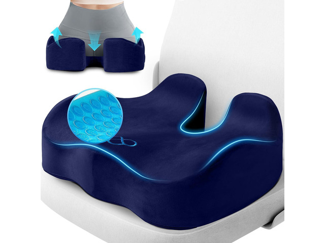 Seat Cushion, Gel Memory Foam Office Chair Cushions, (Blue) Anti-Slip Back & Removable Cover, Ergonomic Tailbone Support Seat Cushion, Memory Foam...