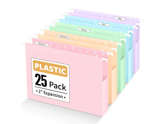 Extra Capacity Plastic Hanging File Folders, File Organizer 25 Count Expanding File Folders Letter Size with 2' Expansion, Adjustable Tabs for File...