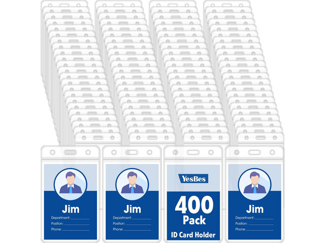 400 Pcs Vertical Badge Holders, Waterproof ID Badge Holder, Clear ID Card Holder with Resealable Zip for Proximity Cards, RFID, Credit Cards