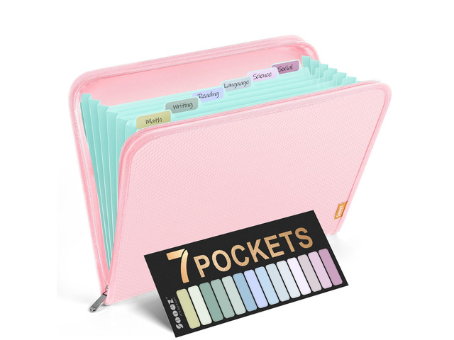 7 Pockets Accordion File Organizer, Zipper Expanding File Folder A4 Reinforced Plastic Accordion Folder Organizer, A4 Letter Size, Portable Folders...