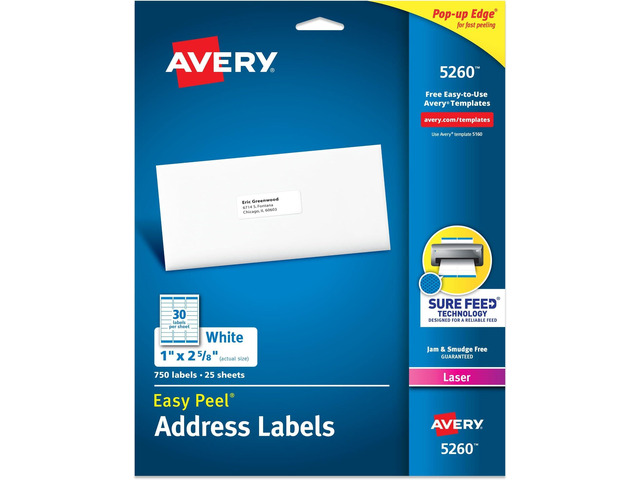 Easy Peel Printable Address Labels with Sure Feed, 1' x 2-5/8' Customizable Stickers, White, 750 Blank Mailing Labels, Great for Mailing, Shipping,...
