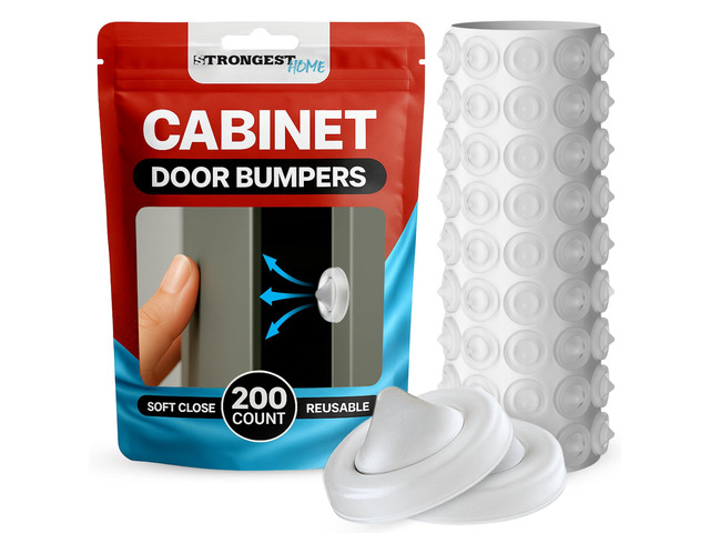 Cabinet Door Bumper 200 Pack Clear Rubber - Self Adhesive Stoppers for Quiet Close Protection - Drawer Pads for Furniture and Surface Cushioning -...
