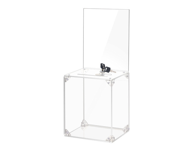 Acrylic Donation Box With Lock & Slot, Clear Raffle Box & Tip Jar Large 6x8.3' Sign Holder, 2 Keys, Cash & Raffle Tickets, Church Fundraising,...