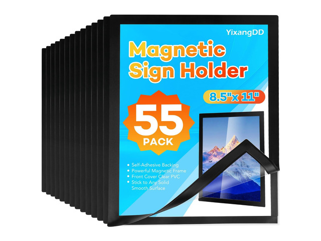 55 Pack Magnetic Sign Holder 8.5 x 11, Magnetic Paper Holder Magnetic Self-Adhesive Document Holder, Clear PVC Poster Frame for Wall, Window,...