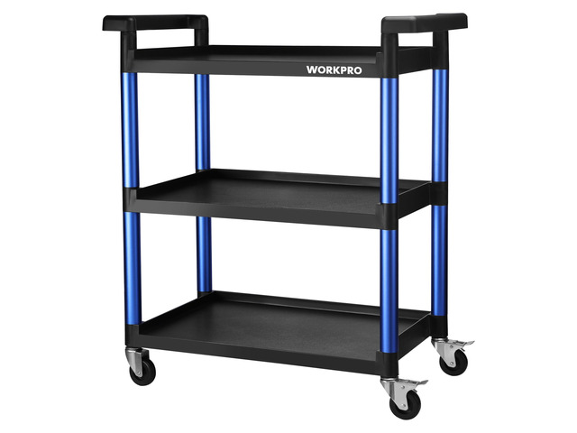 3-Tier Service Utility Cart, 400LBS Plastic Rolling Cart with Handles & Lockable Wheels, Heavy Duty Storage Cart for Restaurant, Kitchen, Office,...