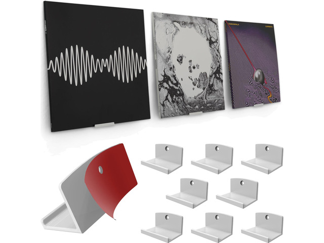 Adhesive Vinyl Wall Mount (8-Pack) Strong Hold Record Holder Wall, Record-Safe Easy Installation, Album Wall Mount for 1LP and 2LP White