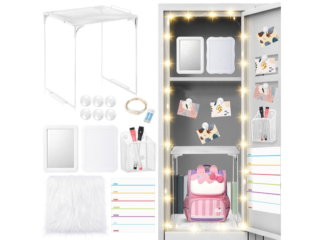 11 Pcs Back to School Locker Accessories Kit, White, Elegant Locker Shelf Magnetic Mirror Rug Weekly Schedule Whiteboard Pen Holder Marker and...