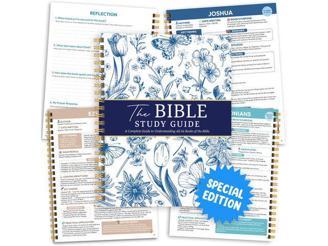 Bible Study Guides 66 Pages Journal for Women, Spiral Notebook 8.5 x 11 French Blue Floral Prayer Devotional Supplies - Saint Label with Reflection...