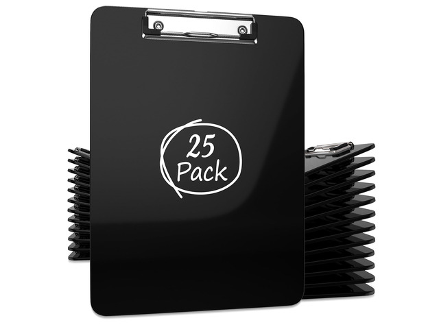 Acrylic Clipboards 12.5 x 9, Black 25 Pack Letter Size Clip Boards with Low Profile Metal Clips, Hold up to 100 Sheets, Lightweight Set for...