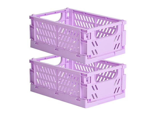 2-Pack Collapsible Plastic Storage Baskets, Purple, 9.8'x6.5'x3.8' Pastel, Space-Saving, Collapsible Plastic Bins, Cute Mini Storage Crates, for...