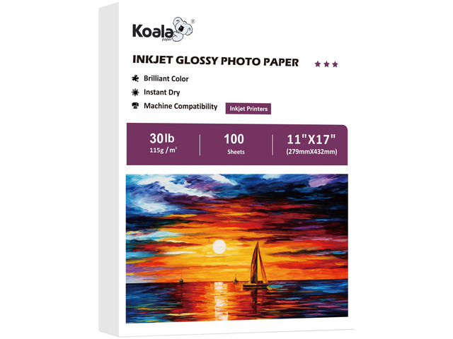 Glossy Thin Inkjet Paper 11x17 Inches 100 Sheets 30LB for DIY Chip Bags Compatible with Inkjet Printer Use Dye Ink 115gsm