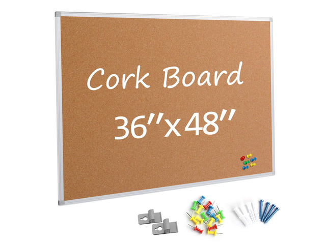 Bulletin Board 36 x 48, Silver Aluminium Framed 4x3 Large Wall Mounted Cork Office Notice Pin Board