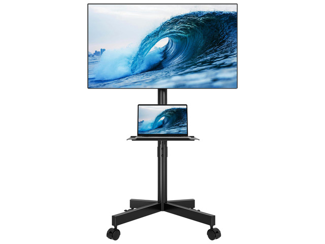 Mobile TV Stand for 23-65 Inch TVs, Rolling TV Stand, Black Adjustable Height, Media Shelf, Outdoor TV Stand with Locking Wheels, Max VESA...
