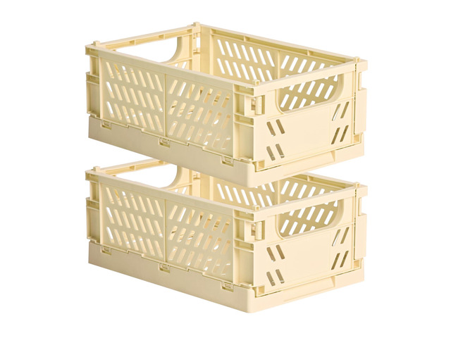 2-Pack Collapsible Plastic Storage Baskets, Yellow, 9.8'x6.5'x3.8' Pastel, Space-Saving, Collapsible Plastic Bins, Cute Mini Storage Crates, for...