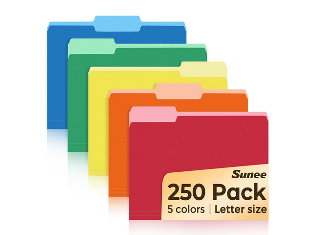 File Folders Letter Size Assorted Colors, 250 Pack Manilla Folders 8.5 x 11 1/3-Cut Tabs, Colored File Folders Office Home School for Documents...
