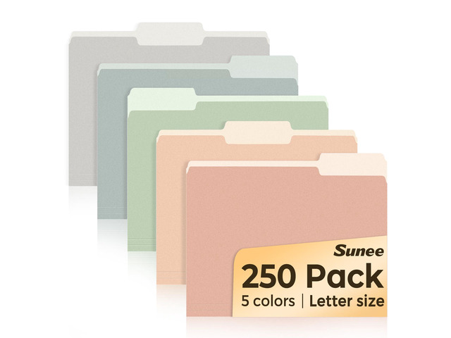 File Folders Letter Size Pastel Colors, 250 Pack Manilla Folders 8.5 x 11 1/3-Cut Tabs, Colored File Folders Office Home School for Documents Files...