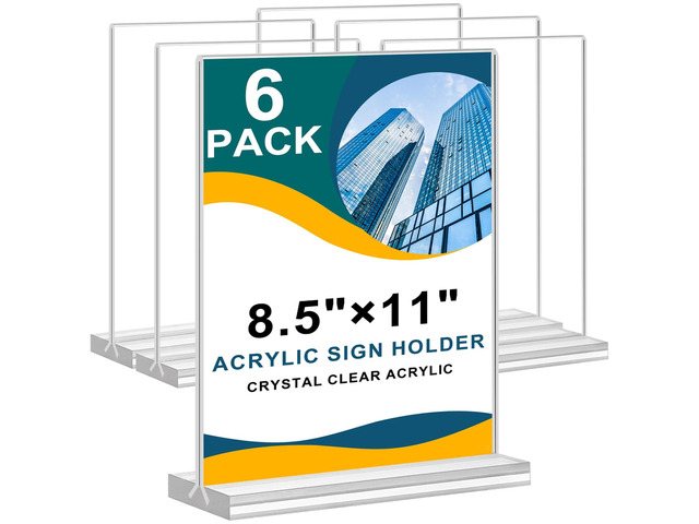 Acrylic Sign Holder 8.5 x 11, Double Sided Clear Acrylic Display Table Signs Stand, T Shape Flyer Holder Plastic for Picture Paper Frame Holder...