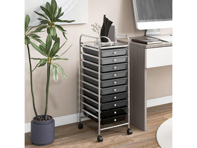 Storage Cart, Rolling Utility Cart with 10 Drawers, Portable Handles & Lockable Wheels, Mobile Paper Toys Storage Organizer Large Capacity for Home...