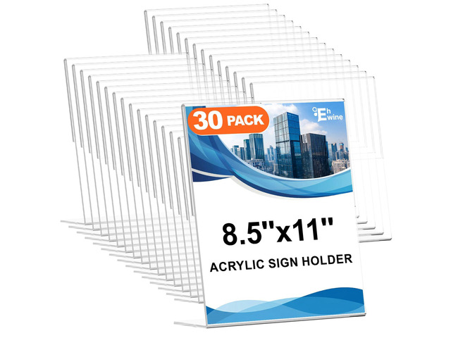 30 Pack Acrylic Sign Holder 8.5 x 11, L Shape Clear Plastic Display Stand, Slanted Back Picture Frame Menu Flyer Paper Display Stand up Table Top...