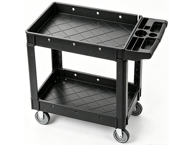 Utility Service Cart, 2 Shelf 550LBS Heavy Duty Plastic Rolling Utility Cart, Medium Lipped Shelf, 360° Swivel Wheels, Ergonomic Storage Handle for...