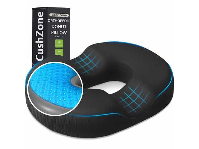Donut Pillow Seat Cushion, Cooling Gel Memory Foam Chair Cushion, Black Office, Home & Car Seat Cushion, Butt Pillow for Tailbone Pain Relief,...