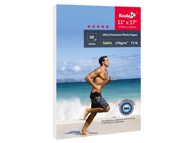 Photo Paper Resin Coated 11x17 In Satin Photo Printer Paper 72lb for Inkjet Printer Water-Resistant Semi Gloss 50 Sheets