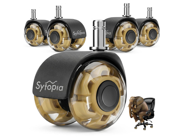 Office Chair Wheels 2' Desk Chair Caster Wheels Smooth Roller Style Quiet for Carpet and Hardwood Floors Universal Fit 11x22 mm Set of 5 Yellow