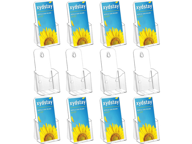 Acrylic Brochure Holder 4 Inches, Clear Flyer Sign Holder, 12 Pack Plastic Table Stand Display,Pamphlet Holder Flyer Holder,Display Stand,Table...
