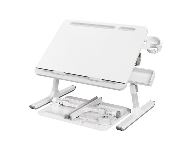 Bed Laptop Desk, Foldable, Adjustable Height, 15.7 x 22 Inches Portable Bed Sofa Table, Large Desktop, 120° Stepless Tilt, Cup Holder, Tray, White,...