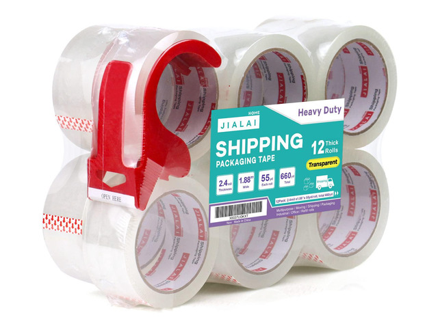 12 Rolls Clear Packing Tape, Heavy Duty Packaging Tape with Dispenser,1.88In x 55Yd,2.4Mil Thick Industrial Grade Transparent Tape Refills for...