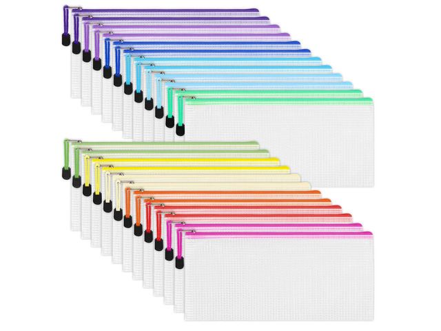 Mesh Zipper Pouch 24pcs 9.5x4.5 Inches Small Organizing Bags in 12 Colors for Travel Storage and Office Supplies Storage