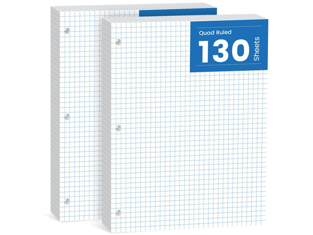 260 Sheets Loose Leaf Paper, 4x4 Graph Ruled, 8''x 10.5'' Filler Paper 3-Hole Punched Binder Paper, Quad Ruled Graph Paper 8 x 10-1/2, Quadrille...